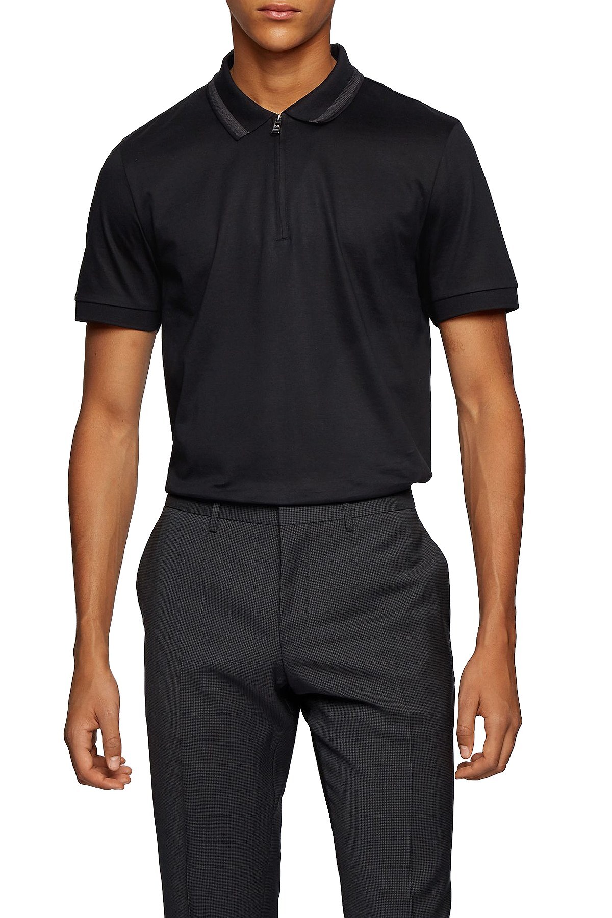 Hugo Boss Pamuklu Slim Fit Fermuarlı T Shirt Erkek Polo 50441792 001 SİYAH