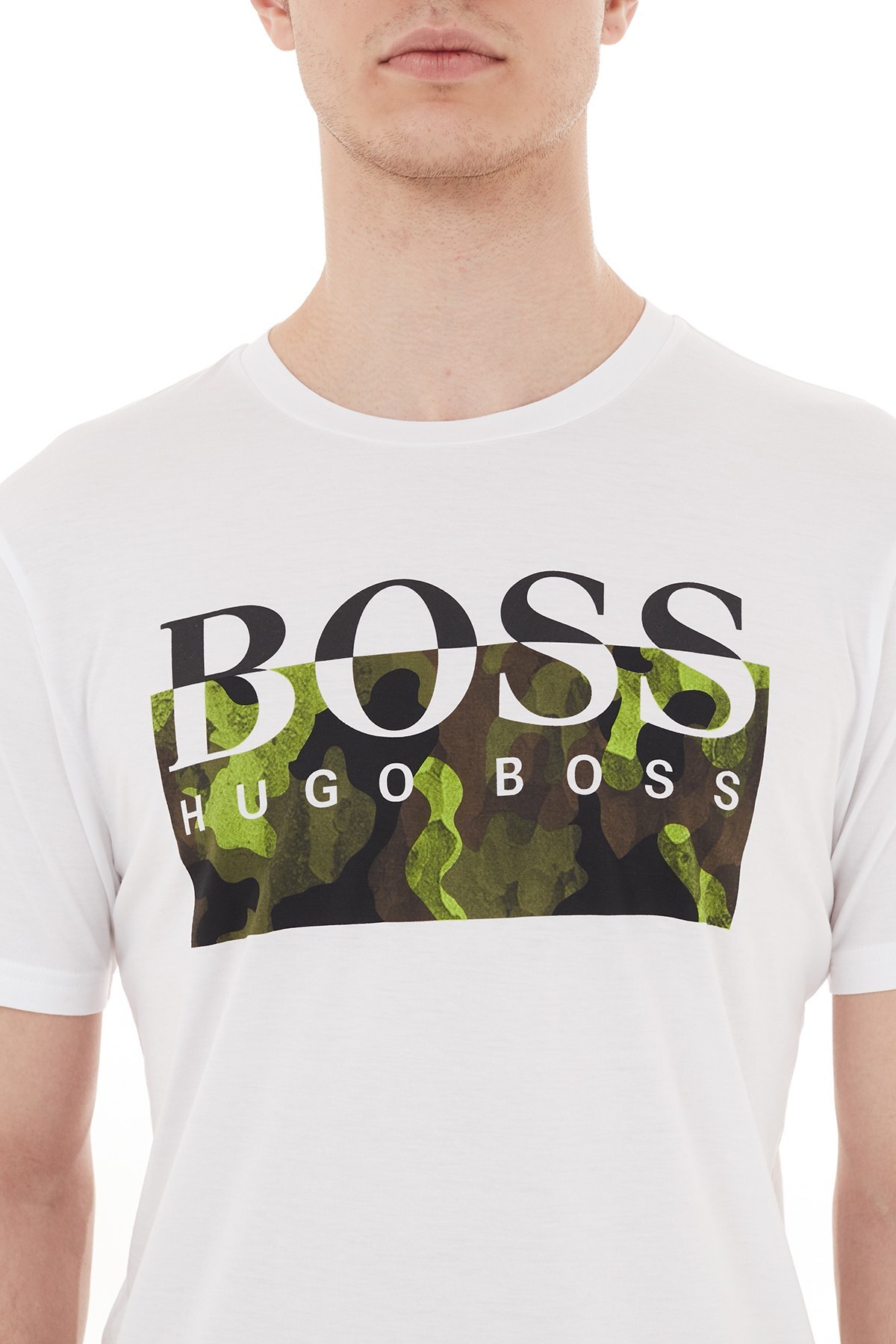 Hugo Boss Regular Fit Baskılı Bisiklet Yaka % 100 Pamuk Erkek T Shirt 50439032 102 BEYAZ