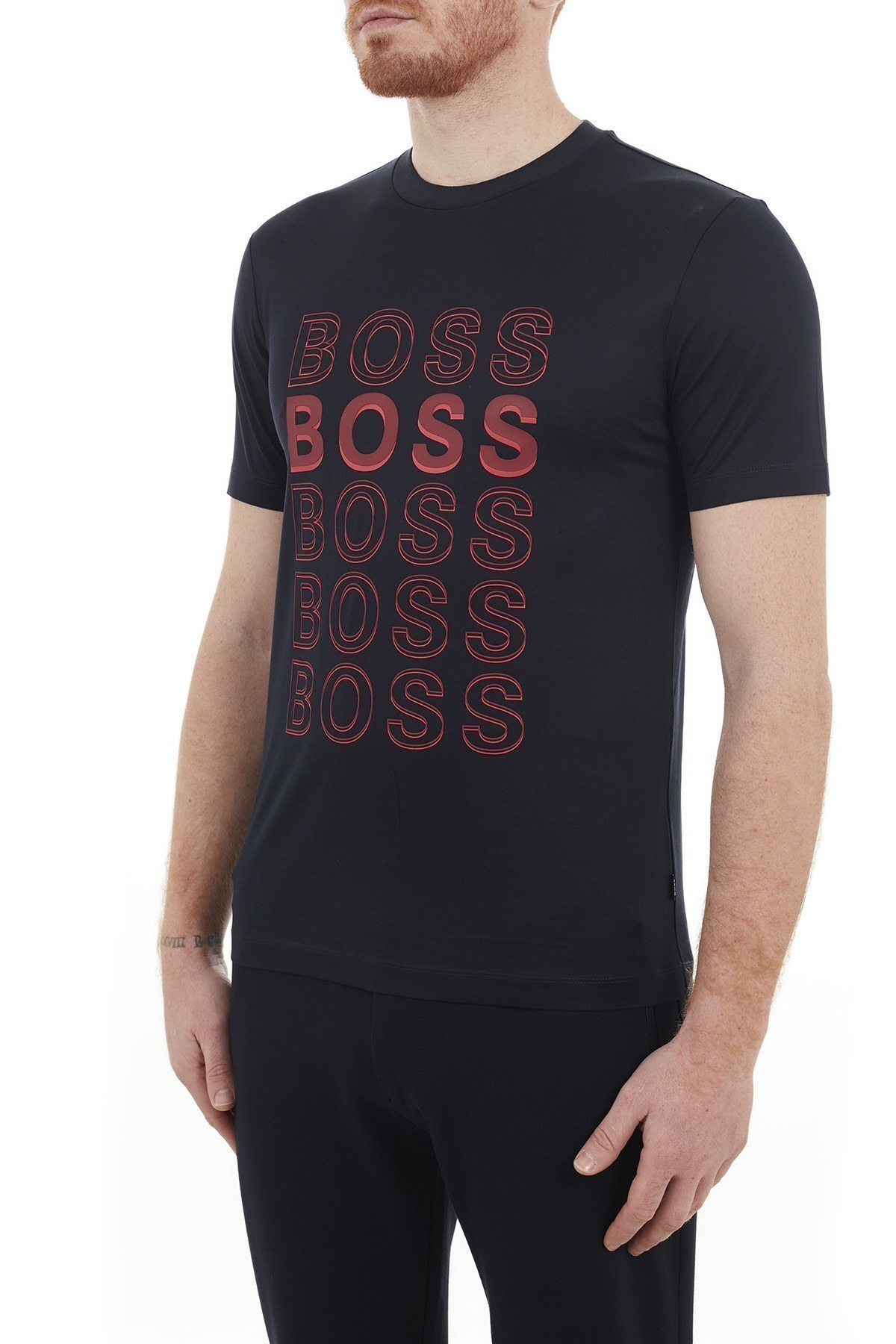 Hugo Boss Regular Fit Baskılı Bisiklet Yaka % 100 Pamuk Erkek T Shirt 50442115 402 LACİVERT
