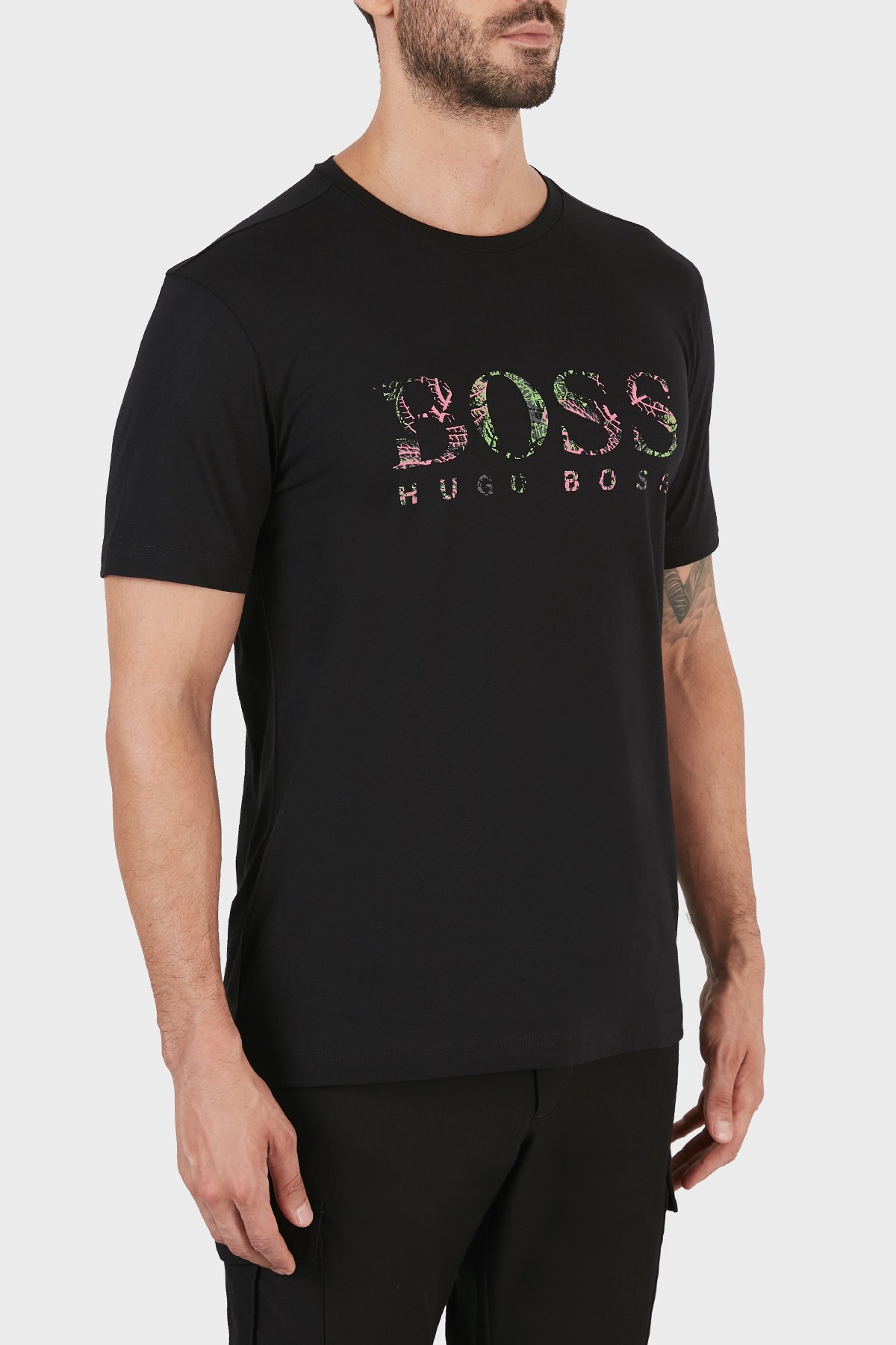 Hugo Boss Regular Fit Baskılı Bisiklet Yaka % 100 Pamuk Erkek T Shirt 50448683 001 SİYAH