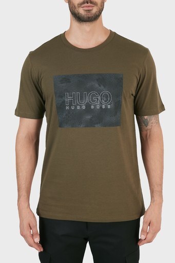 Hugo Boss Regular Fit Baskılı Bisiklet Yaka % 100 Pamuk Erkek T Shirt 50456859 304 HAKİ