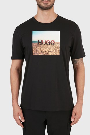 Hugo Boss - Hugo Boss Regular Fit Baskılı Bisiklet Yaka % 100 Pamuk Erkek T Shirt 50459428 001 SİYAH