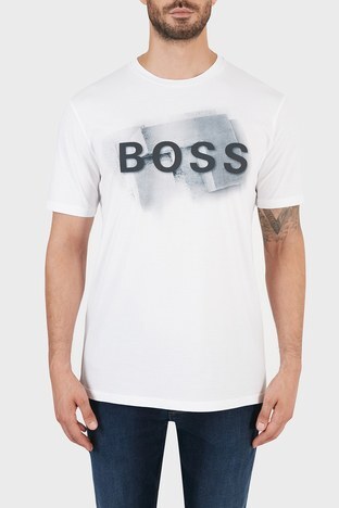 Hugo Boss - Hugo Boss Regular Fit Baskılı Bisiklet Yaka % 100 Pamuk Erkek T Shirt 50460579 100 BEYAZ