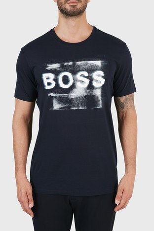 Hugo Boss - Hugo Boss Regular Fit Baskılı Bisiklet Yaka % 100 Pamuk Erkek T Shirt 50460579 404 LACİVERT