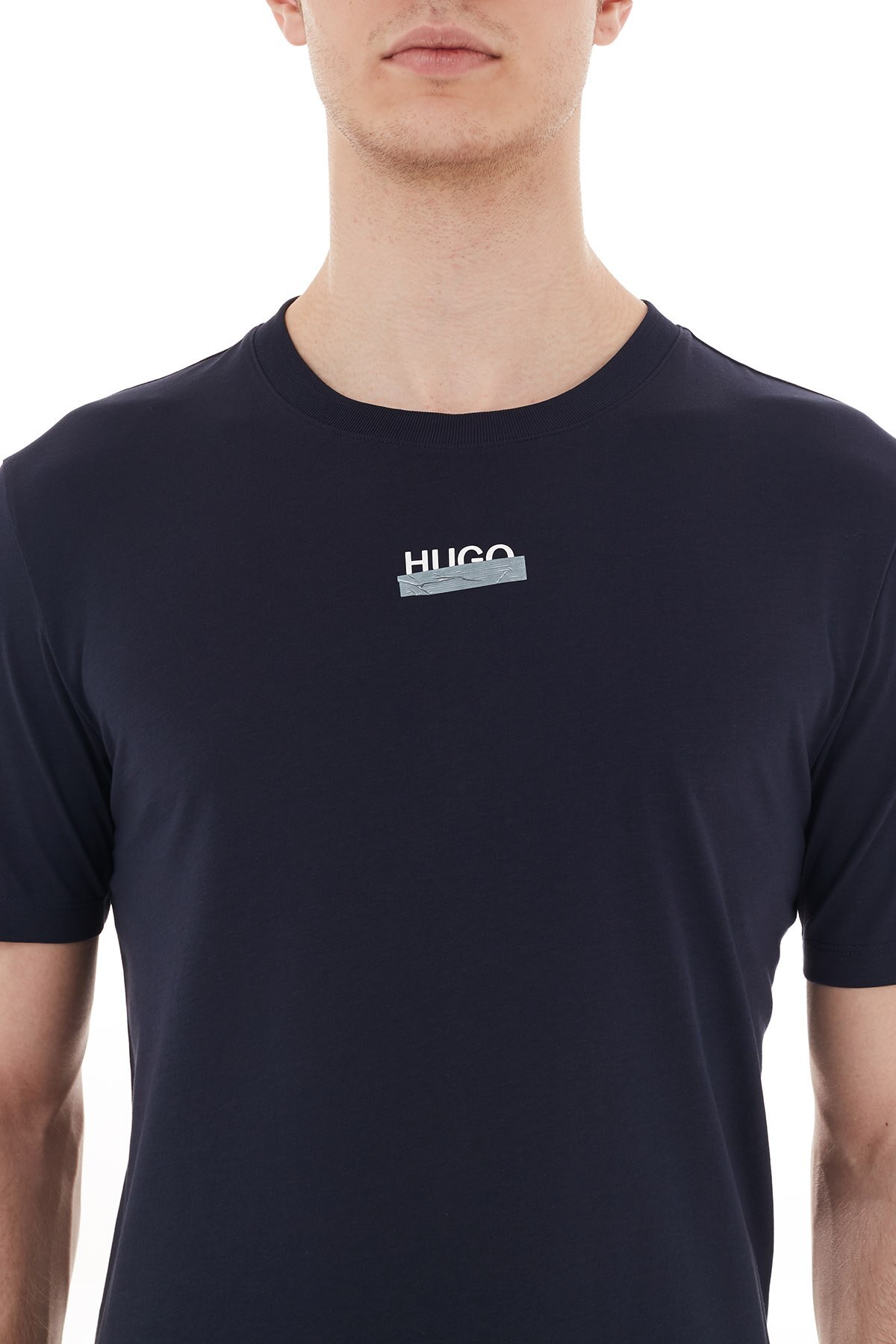 Hugo Boss Regular Fit Logo Baskılı Bisiklet Yaka % 100 Pamuk Erkek T Shirt 50435529 405 LACİVERT
