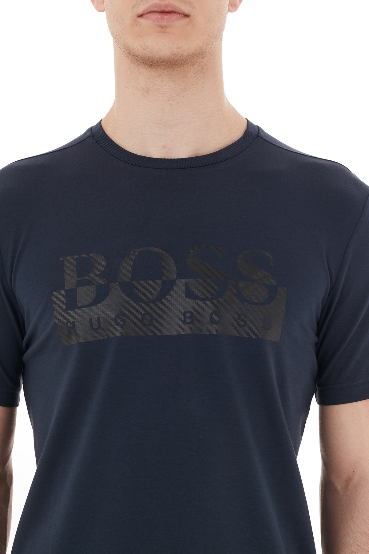 Hugo Boss Regular Fit Logo Baskılı Bisiklet Yaka Pamuklu Erkek T Shirt 50435888 410 LACİVERT