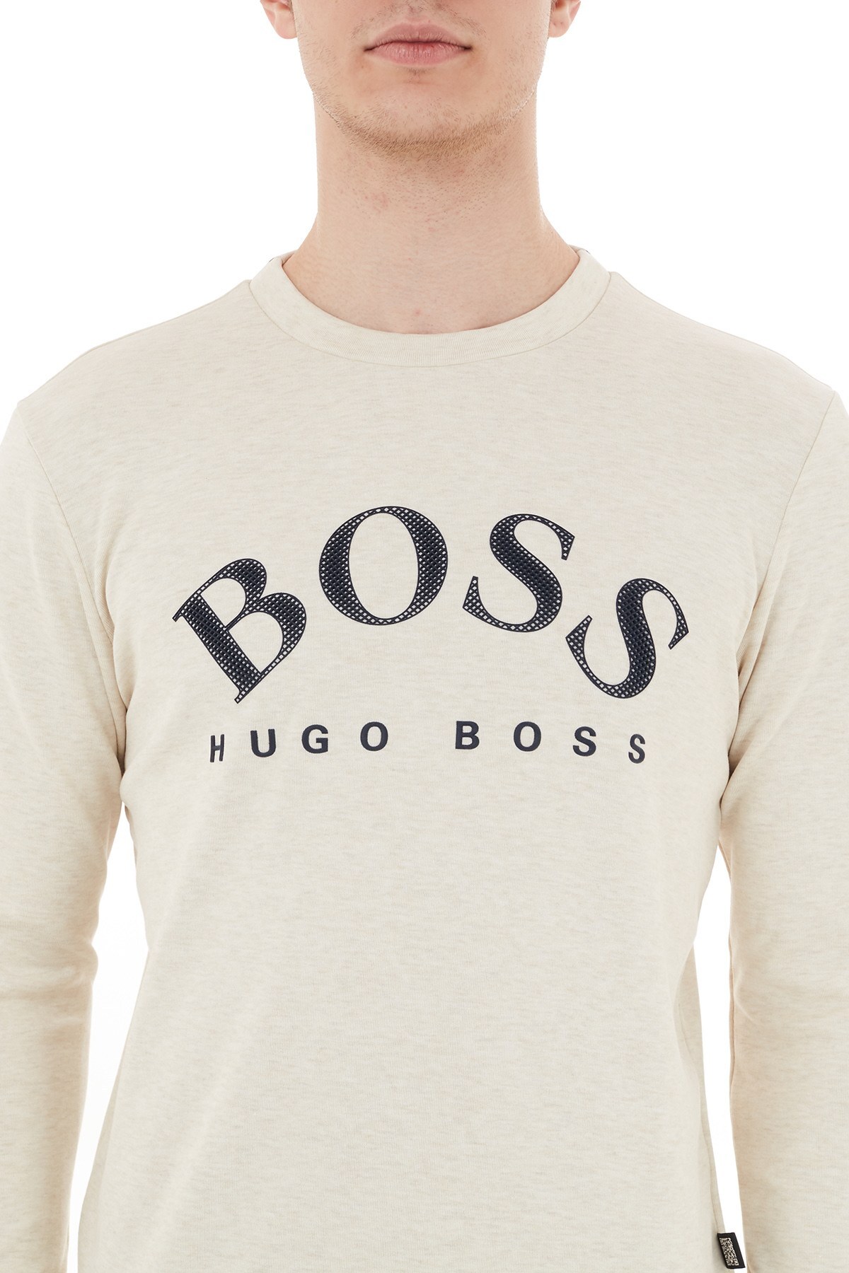 Hugo Boss Slim Fit Logo Baskılı Bisiklet Yaka Pamuklu Erkek Sweat 50430547 276 BEJ