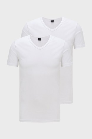 Hugo Boss - Hugo Boss Slim Fit V Yaka 2 Pack Erkek T Shirt 50325408 100 BEYAZ