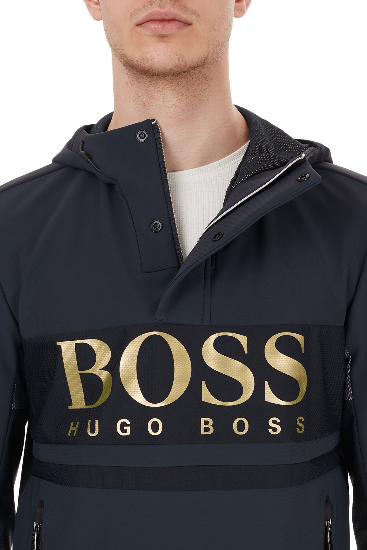 Hugo Boss Su Geçirmez Baskılı Kapüşonlu Erkek Mont 50435052 402 LACİVERT