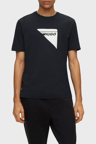 Hugo - Hugo Dekoratif Yansıtıcı Logolu Bisiklet Yaka Regular Fit Erkek T Shirt 50471670 001 SİYAH
