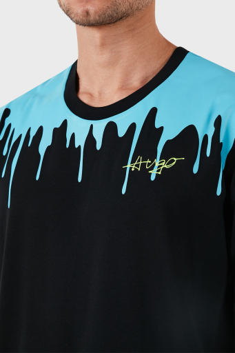 Hugo Desenli Bisiklet Yaka Pamuklu Slim Fit Erkek T Shirt 50515212 004 SİYAH - 4