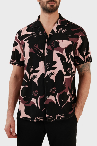 Hugo Desenli Relaxed Fit Apaş Yaka Kısa Kollu Erkek Gömlek 50484363 687 PEMBE - 4