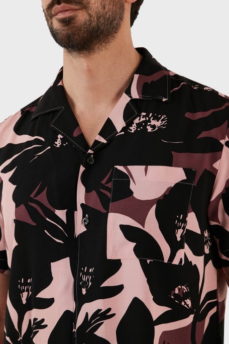 Hugo Desenli Relaxed Fit Apaş Yaka Kısa Kollu Erkek Gömlek 50484363 687 PEMBE - 11
