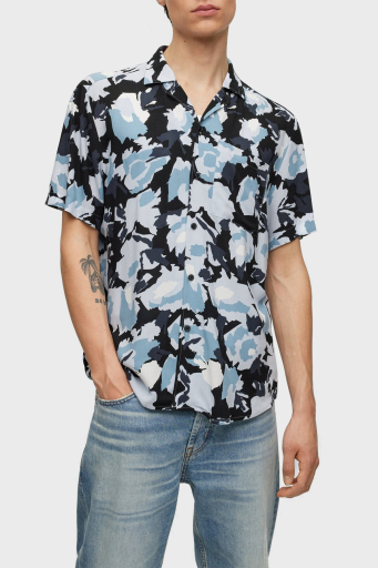Hugo Desenli Relaxed Fit Kısa Kollu Poplin Erkek Gömlek 50490687 451 MAVİ - 1