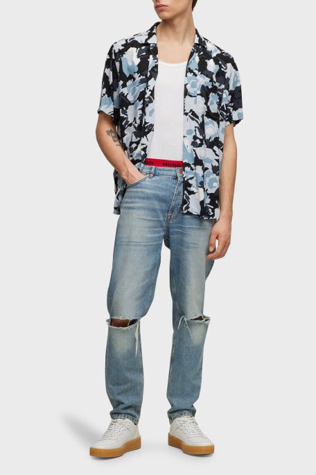 Hugo Desenli Relaxed Fit Kısa Kollu Poplin Erkek Gömlek 50490687 451 MAVİ - 2