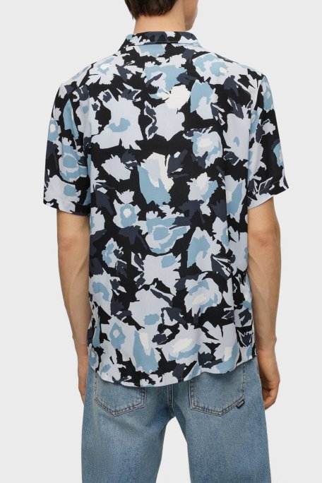 Hugo Desenli Relaxed Fit Kısa Kollu Poplin Erkek Gömlek 50490687 451 MAVİ - 3