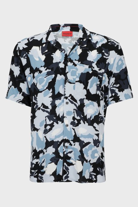 Hugo Desenli Relaxed Fit Kısa Kollu Poplin Erkek Gömlek 50490687 451 MAVİ - 6