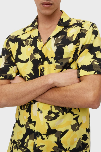 Hugo Desenli Relaxed Fit Kısa Kollu Poplin Erkek Gömlek 50490687 732 SARI-SİYAH - 4