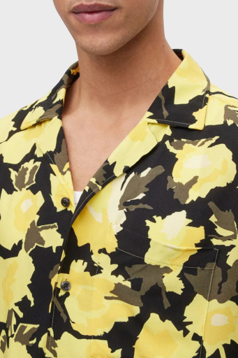 Hugo Desenli Relaxed Fit Kısa Kollu Poplin Erkek Gömlek 50490687 732 SARI-SİYAH - 5