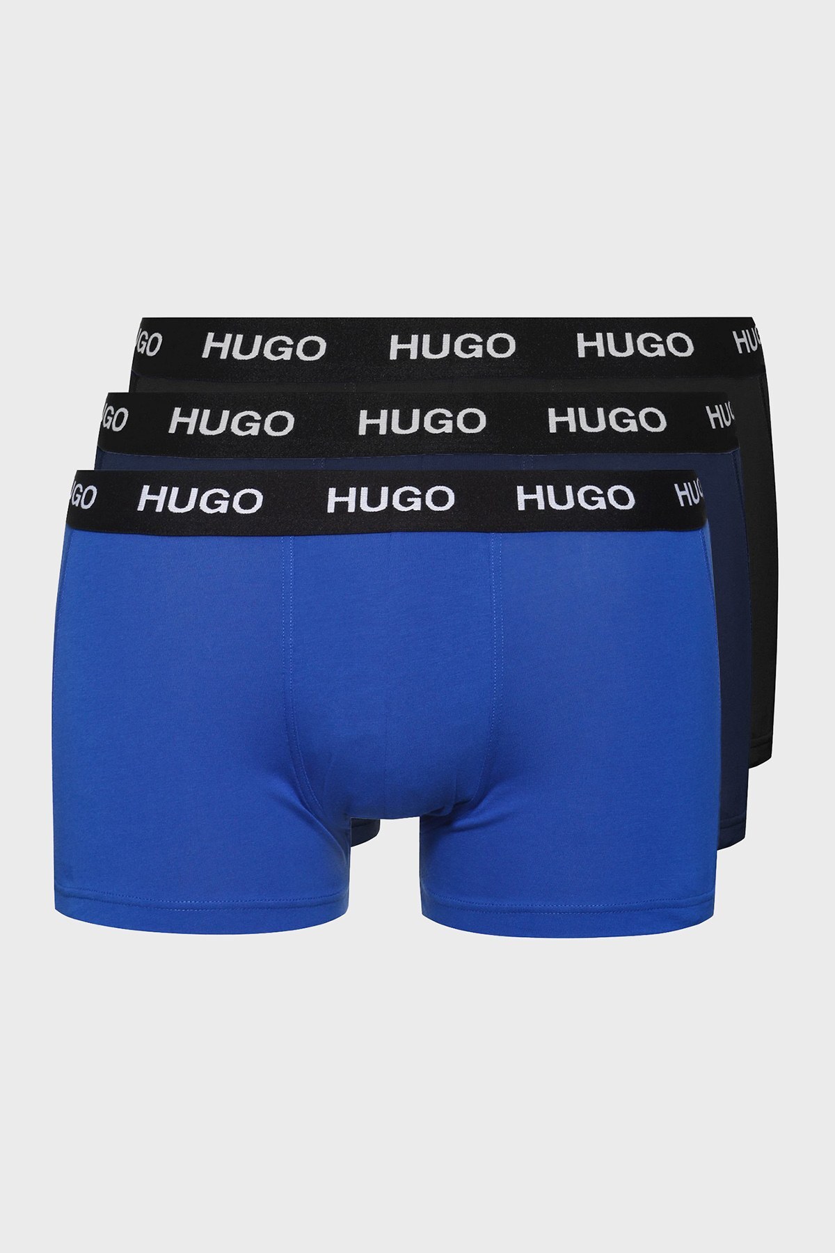 Hugo Esnek Pamuklu 3 Pack Erkek Boxer 50449351 966 Siyah-Lacivert-Saks