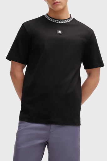 Hugo İnterlok Pamuklu Relaxed Fit Erkek T Shirt 50510035 001 SİYAH - 1