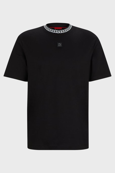 Hugo İnterlok Pamuklu Relaxed Fit Erkek T Shirt 50510035 001 SİYAH - 5