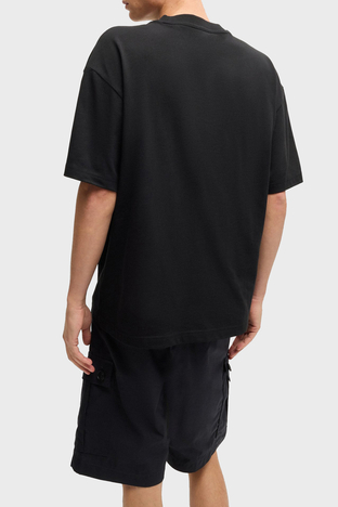 Hugo - Hugo Logo Baskılı % 100 Pamuk Oversize Fit Bisiklet Yaka Erkek T Shirt 50525765 001 SİYAH (1)