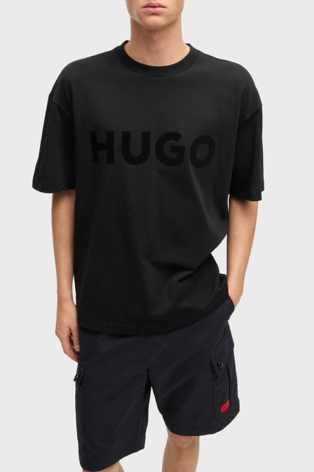 Hugo Logo Baskılı % 100 Pamuk Oversize Fit Bisiklet Yaka Erkek T Shirt 50525765 001 SİYAH - 1