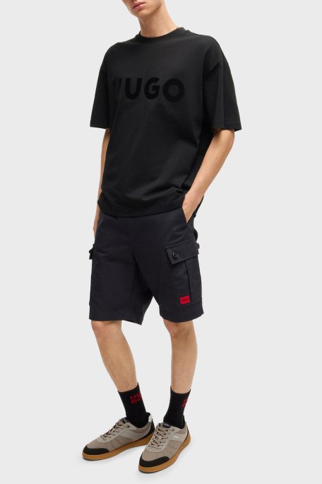 Hugo Logo Baskılı % 100 Pamuk Oversize Fit Bisiklet Yaka Erkek T Shirt 50525765 001 SİYAH - 2