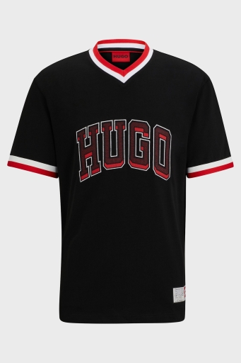Hugo Logo Baskılı % 100 Pamuk Relaxed Fit V Yaka Erkek T Shirt 50510173 001 SİYAH - 10