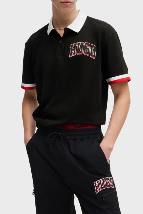 Hugo Logo Baskılı Pamuklu Relaxed Fit Düğmeli Erkek Polo Yaka T Shirt 50510183 001 SİYAH - 1