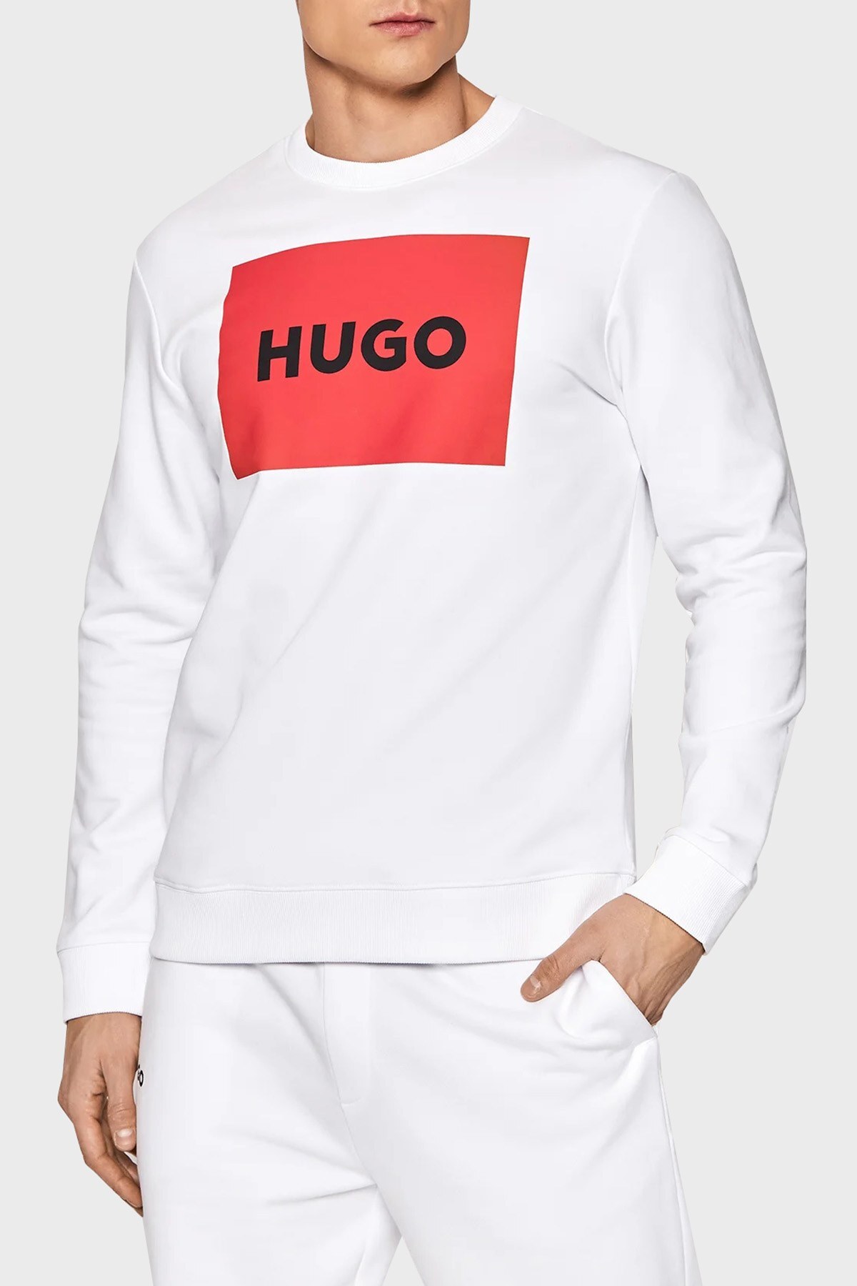 Hugo Logo Baskılı Regular Fit Bisiklet Yaka % 100 Pamuk Erkek Sweat 50467944 100 BEYAZ