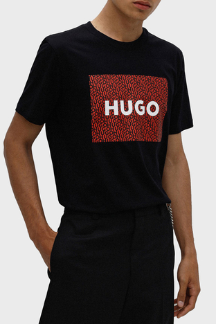 Hugo - Hugo Logo Baskılı Regular Fit Bisiklet Yaka Pamuklu Jarse Erkek T Shirt 50471672 001 SİYAH