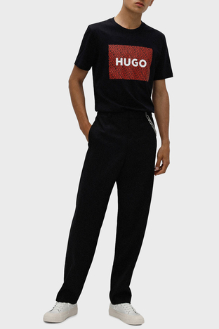 Hugo - Hugo Logo Baskılı Regular Fit Bisiklet Yaka Pamuklu Jarse Erkek T Shirt 50471672 001 SİYAH (1)