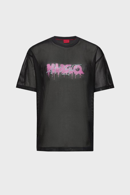 Hugo Logo Efektli Oversize Fit Bisiklet Yaka File Erkek T Shirt 50510000 001 SİYAH - 6