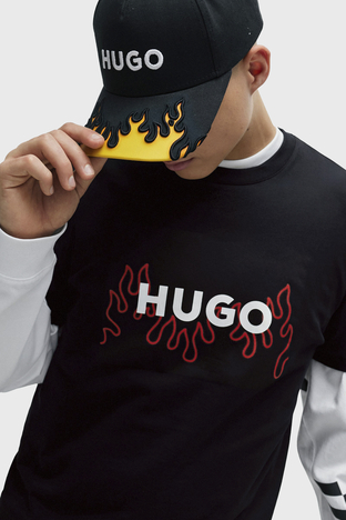 Hugo - Hugo Logolu Bisiklet Yaka Regular Fit Pamuklu Jarse Erkek T Shirt 50506989 001 SİYAH (1)