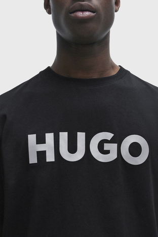 Hugo - Hugo Logolu Bisiklet Yaka Regular Fit Pamuklu Jarse Erkek T Shirt 50506996 001 SİYAH (1)