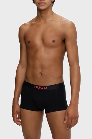 Hugo - Hugo Logolu Elastik Bel Bantlı Pamuklu 2 Pack Erkek Boxer 50469708 480 SİYAH-MAVİ (1)