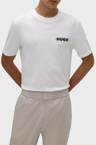 Hugo - Hugo Organik Pamuklu Relaxed Fit Bisiklet Yaka Erkek T Shirt 50471554 100 BEYAZ