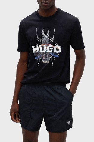 Hugo - Hugo Pamuklu Baskılı Bisiklet Yaka Erkek T Shirt 50465339 001 SİYAH