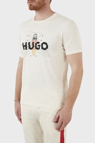 Hugo - Hugo Pamuklu Baskılı Bisiklet Yaka Erkek T Shirt 50465339 107 BEJ (1)