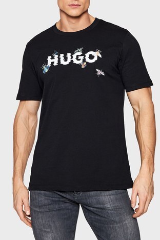 Hugo - Hugo Pamuklu Baskılı Regular Fit Bisiklet Yaka Erkek T Shirt 50465930 001 SİYAH