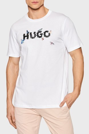 Hugo - Hugo Pamuklu Baskılı Regular Fit Bisiklet Yaka Erkek T Shirt 50465930 100 BEYAZ