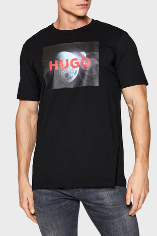 Hugo - Hugo Pamuklu Baskılı Regular Fit Bisiklet Yaka Erkek T Shirt 50467393 001 SİYAH