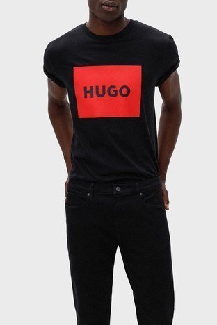 Hugo - Hugo Pamuklu Baskılı Regular Fit Bisiklet Yaka Erkek T Shirt 50467952 001 SİYAH
