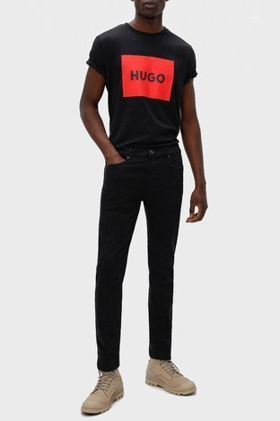 Hugo - Hugo Pamuklu Baskılı Regular Fit Bisiklet Yaka Erkek T Shirt 50467952 001 SİYAH (1)