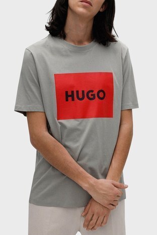 Hugo - Hugo Pamuklu Baskılı Regular Fit Bisiklet Yaka Erkek T Shirt 50467952 030 GRİ