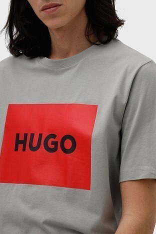 Hugo - Hugo Pamuklu Baskılı Regular Fit Bisiklet Yaka Erkek T Shirt 50467952 030 GRİ (1)