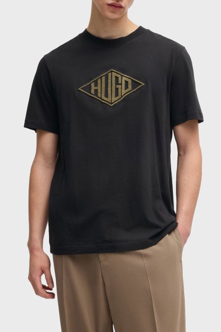 Hugo Pamuklu Geometrik Logo Nakışlı Regular Fit Bisiklet Yaka Erkek T Shirt 50534934 001 SİYAH - 1