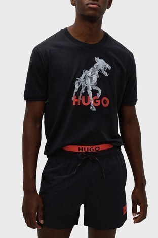 Hugo - Hugo Pamuklu Jarse Relaxed Fit Bisiklet Yaka Erkek T Shirt 50475590 001 SİYAH